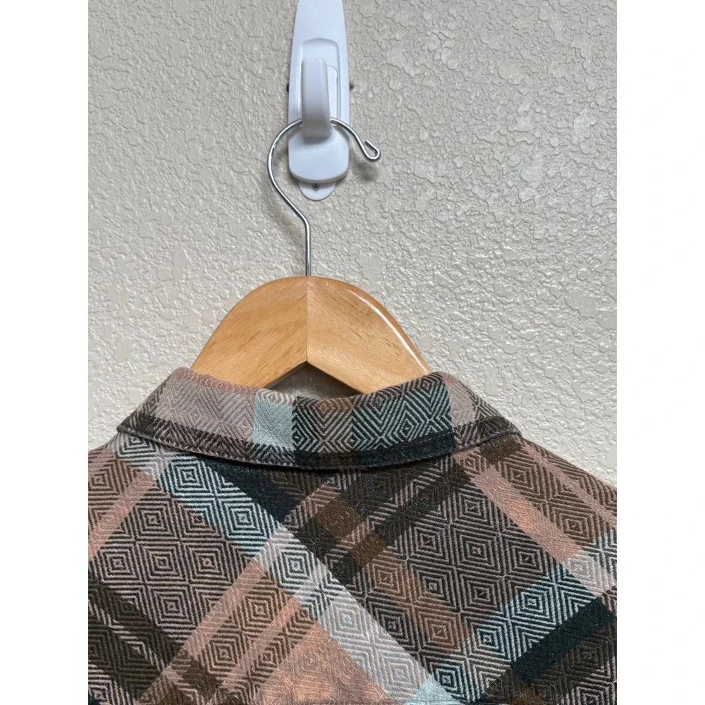 Free People Plaid Tunic Shirt Brown Blue Button Down Peplum Hem Flannel Medium